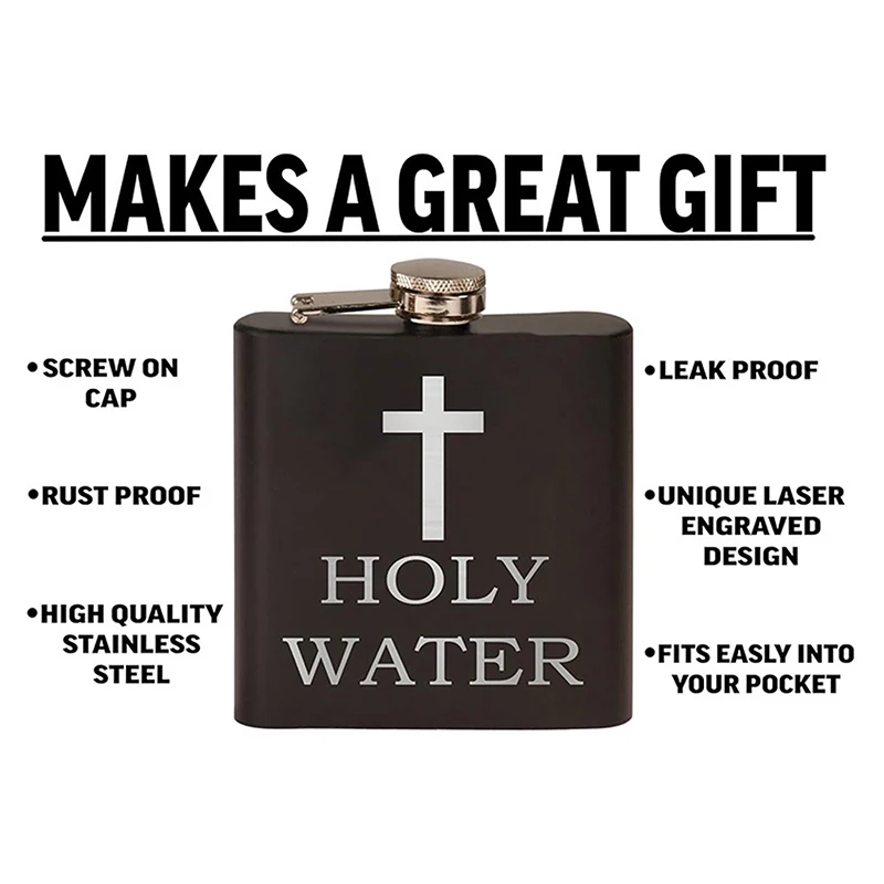 قارورة من الفولاذ المقاوم للصدأ بنمط متقاطع ، زجاجة ماء مقدسة ، قارورة الورك السوداء ، قارورة الورك للكحول ، قارورة الورك والويسكي ، غطاء لولبي