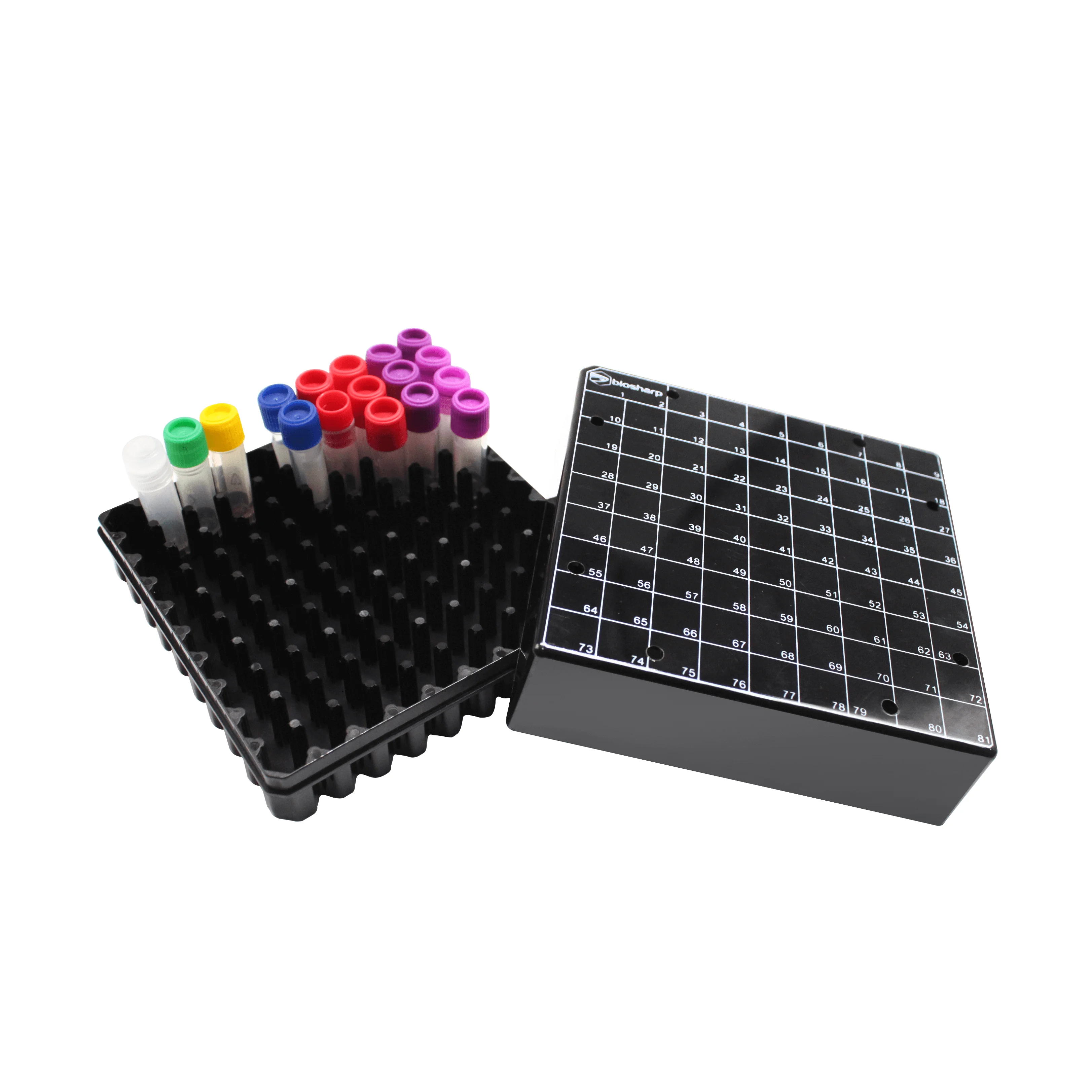 PC Cryovial Storage Box 2ml 81/100 Holes Lab Freeze Box with Numbers -196℃ to 121℃ Plastic Cryogenic Tube Holder Case