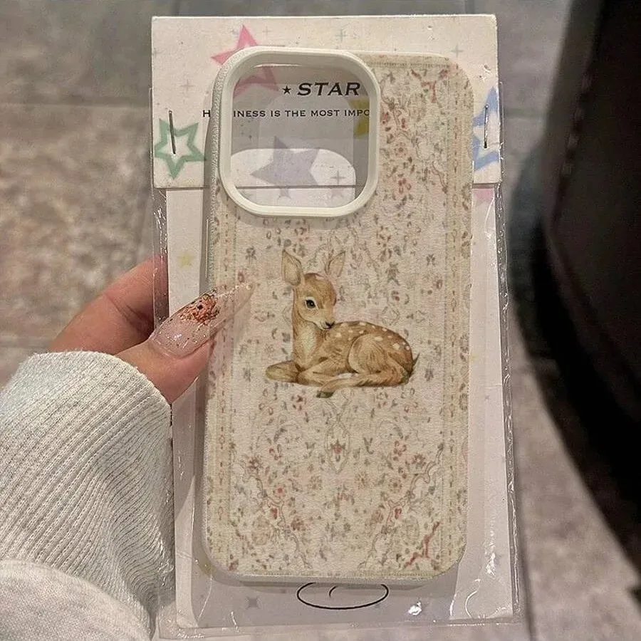 

Vintage Deer Pattern Phone Case For iPhone 17 16 Pro Max 15 14 13 12 11 Plus 17 Air Lichee Pattern Silicone Phone Case