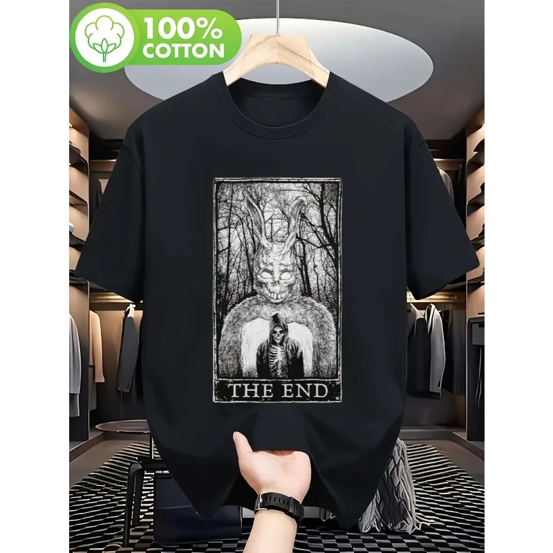 Men's Casual Cotton T-Shirt, Donnie Darko Inspired Card Theme Print Short Sleeve