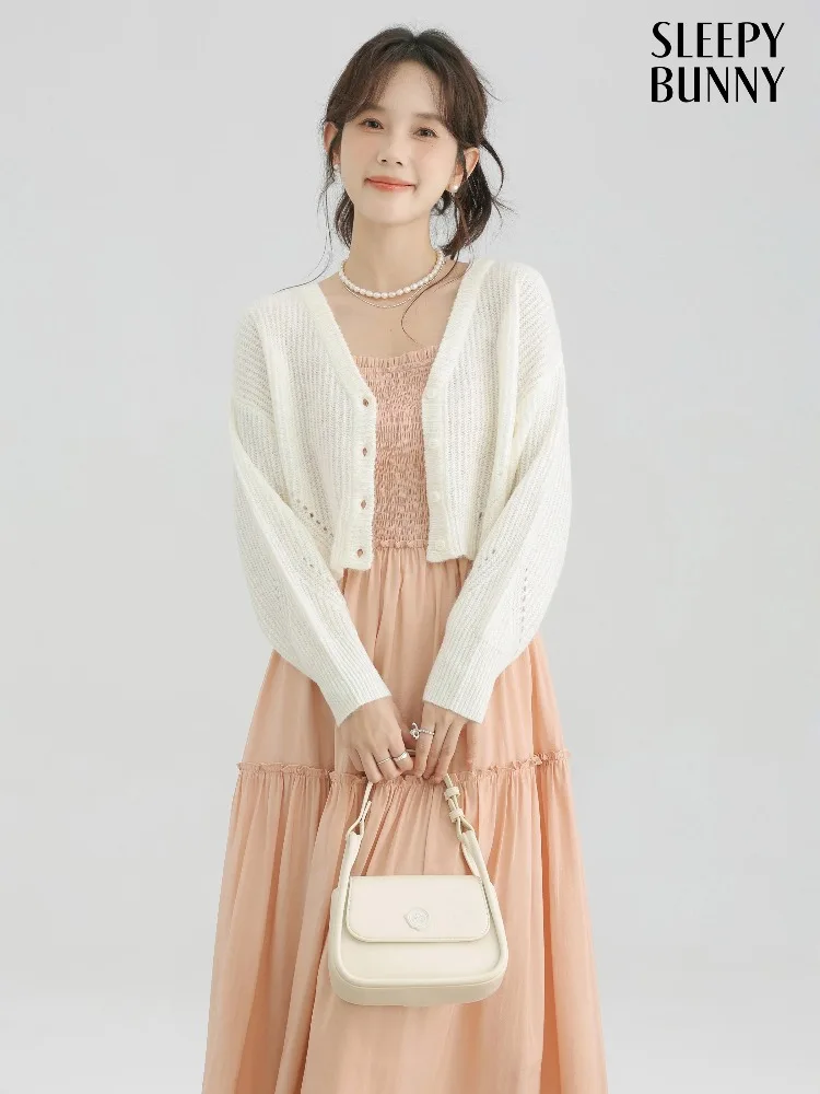 

Soft Mohair Knit Cardigan for Women V Neck Lantern Sleeve Sweater Loose Vintage Open Front Knitwear Autumn Casual Layering Look