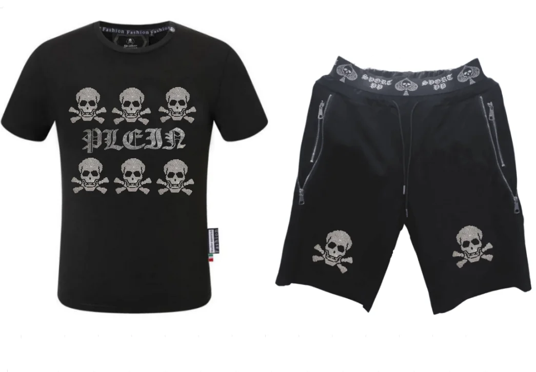 

Мужской повседневный комплект со стразами, летний спортивный костюм, дизайнерская одежда, брендовая футболка + шорты, модная повседневная одежда с короткими рукавами