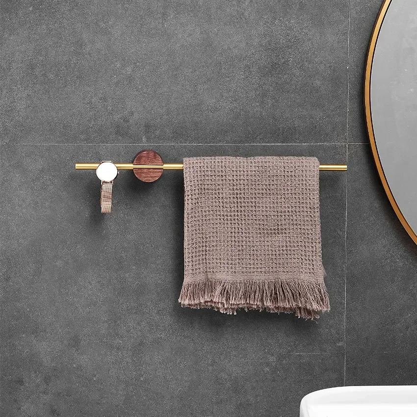 walnut gold&black Towel Hanger Bath Towel Holder Wood Wall Hanging Towel Bar Bathroom Shelf Kitchen wipes RacK Home Accessory
