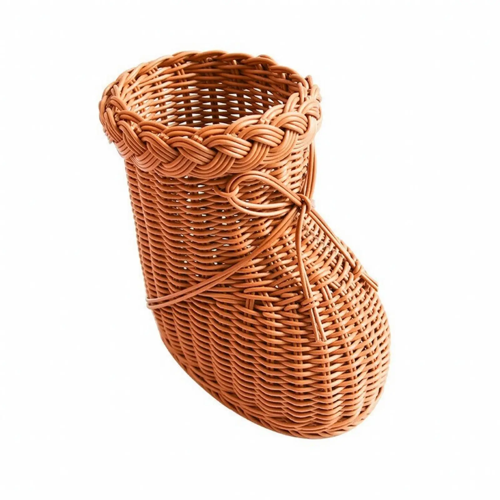 Woven Decorative Basket Brown PE Rattan Storage Basket for Home Shelf Decor Gift Holiday Party Favor Organizer