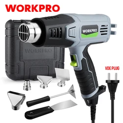 WORKPRO 2000W VDE Plug Industrial Electric Hot Air Gun Thermoregulator Heat Guns Shrink Wrapping Thermal Heater Nozzle