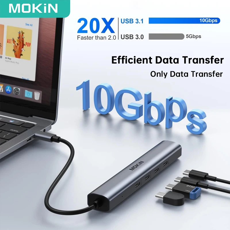 MOKiN USB Type C Hub 10Gbps USB C Splitter PD100W Charging for Tablets Laptops PC Accessories MacBook Pro/Air iPad Phone Surface