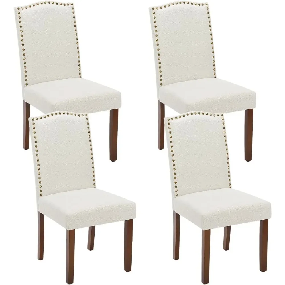 Cadeiras de jantar com Nailhead Trim e pernas de madeira, Parsons estofados, cadeira lateral da cozinha para sala de estar, conjunto de 4