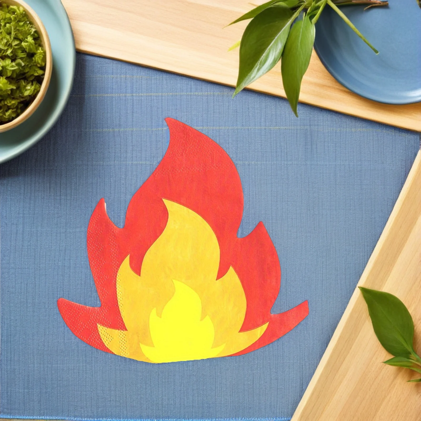 

60Pcs Fire Theme Napkins Die Cut Flame Shaped Tableware for Boys Birthday Party Fireman Camping Picnic Grilling Bonfire
