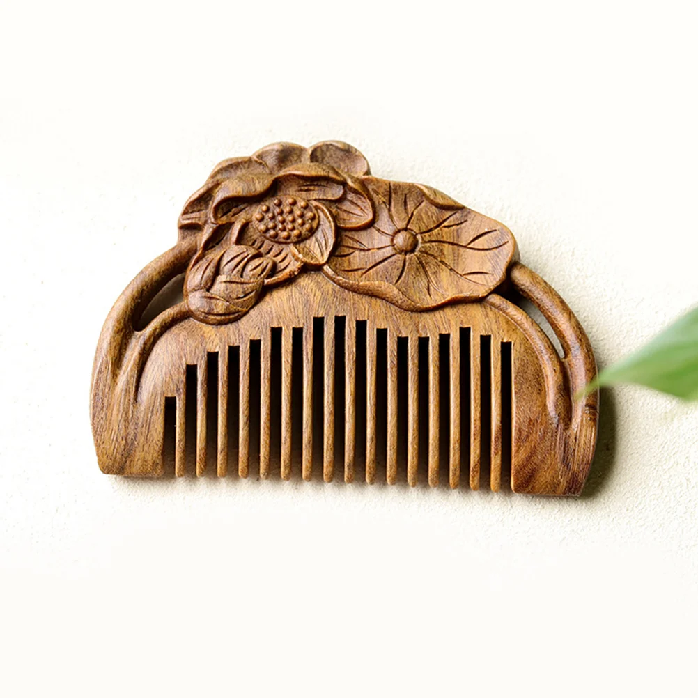 Wooden Comb Carved Hair Sandal Massage Lotus Scalp Massager Sandalwood Brush Styling