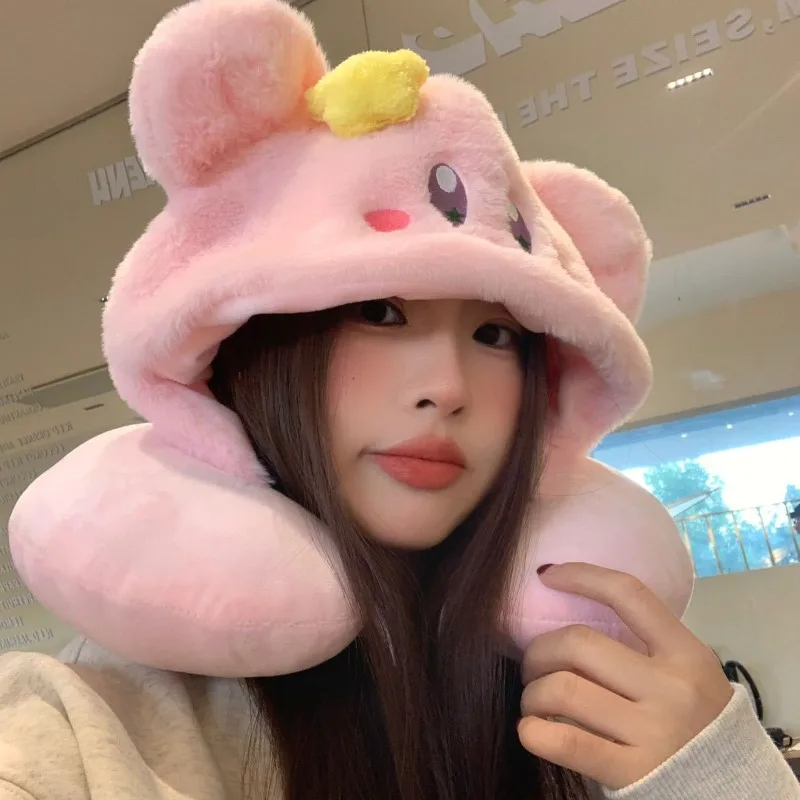 Kirby Headrest Anime Cartoon Printing Kawaii Hooded U-shaped Pillow Office Nap Artifact Traveling Portable Pillow Holiday Girls view 3