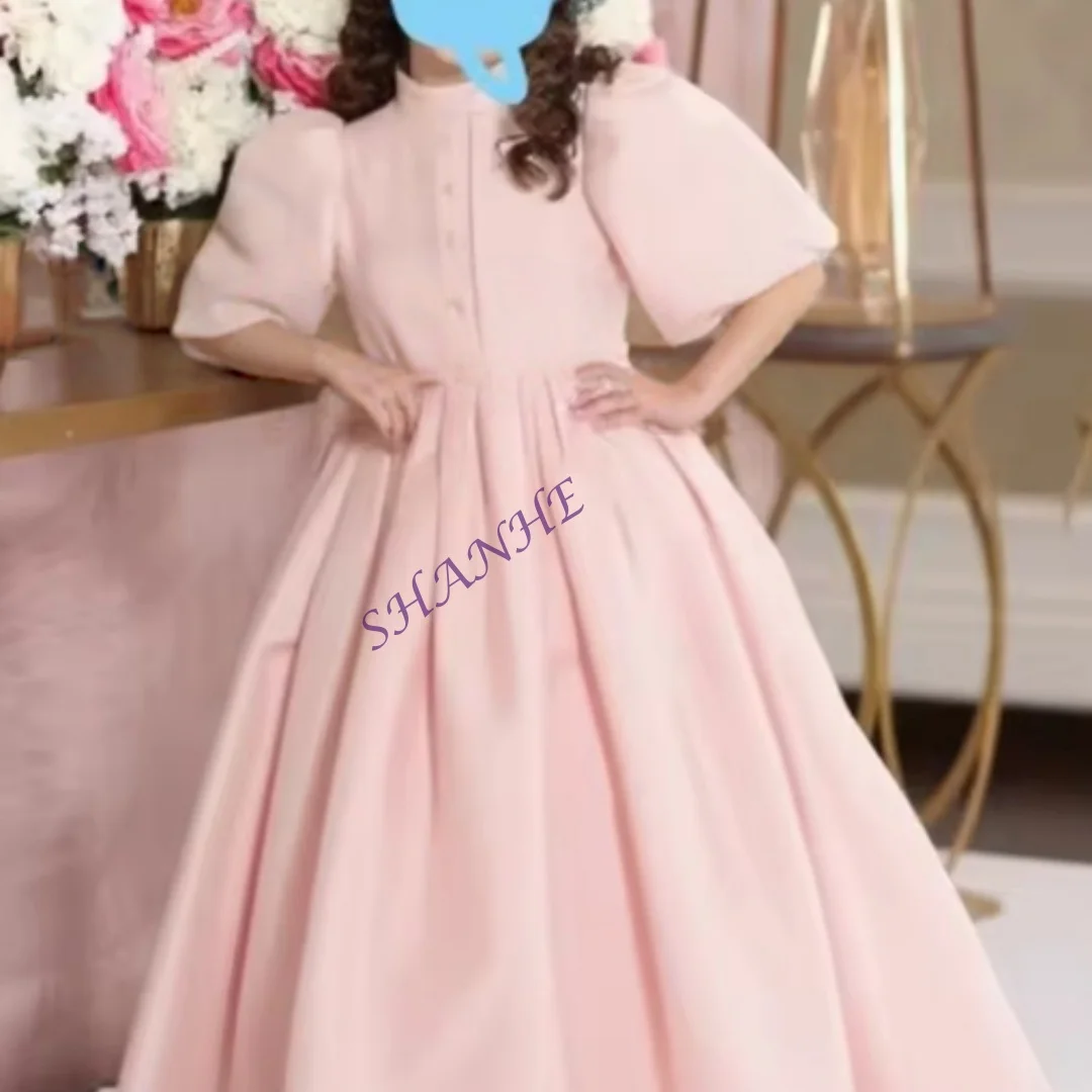 Classico collo alto mezza manica principessa abito da prima comunione lunghezza pavimento elegante abito formale da ragazza di fiori nuovo personalizzato