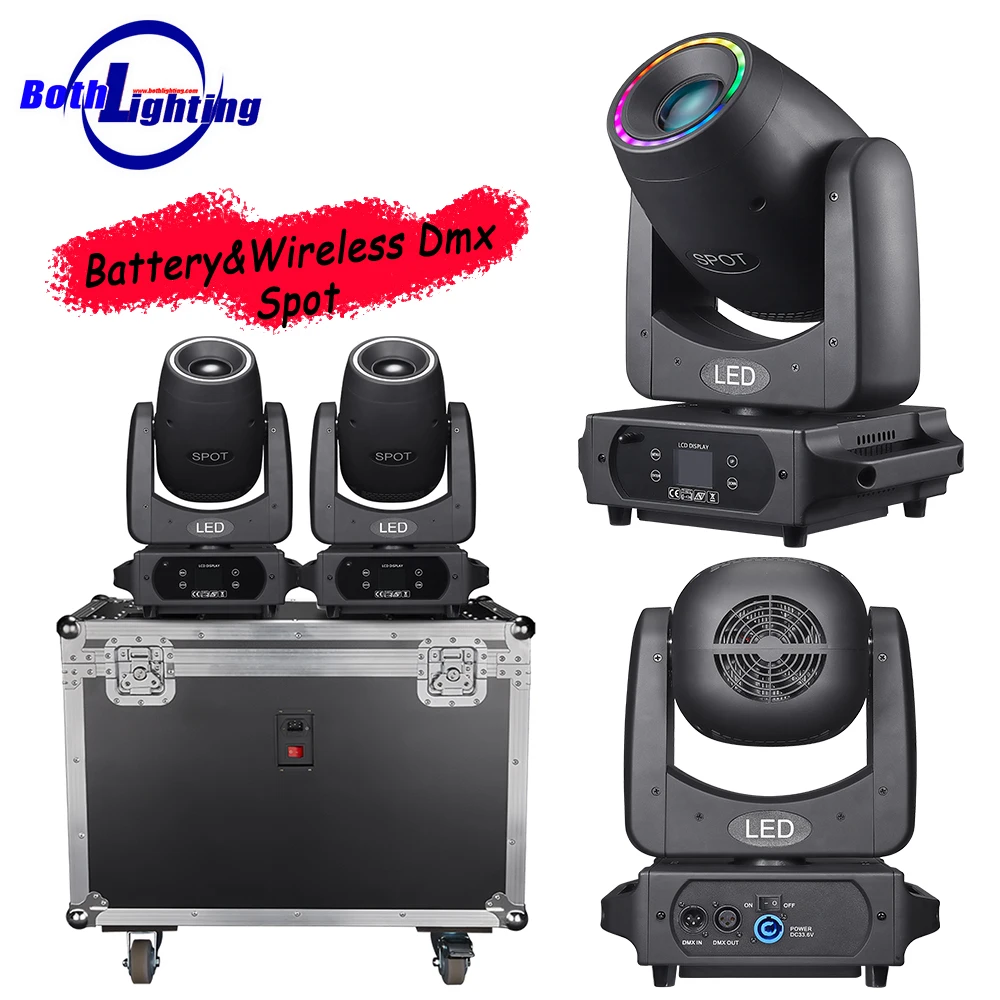 2PCS in a Case Both Lighting 100w BPM Spots Moving Head Light Wireless DMX Battery Power Stage Lights for DJ Wedding Party Club