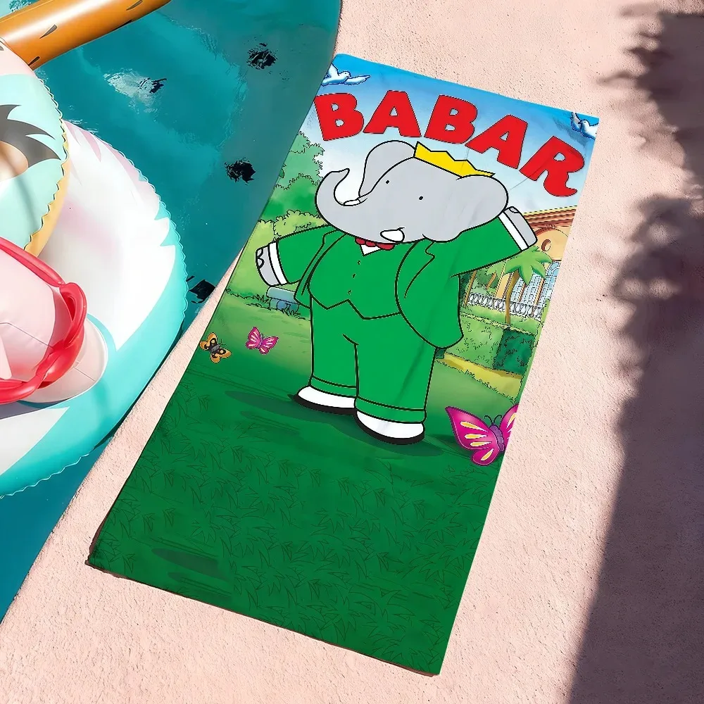 Cartoon-Handtuchbuch Elefant B-Babar-ES Weiches Pool-Reise-Fitness-Dusch- und Camping-Handtuch Schnell Trocknendes Klassisches Sport-Strandtuch Geschenk