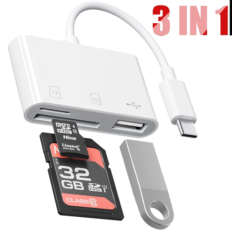 iPhone/Samsung/Huawei/태블릿/노트북용 3 IN 1 SD 카드 리더기 마이크로 SD/TF/U 디스크 메모리 카드 리더기 USB 어댑터 OTG 변환기