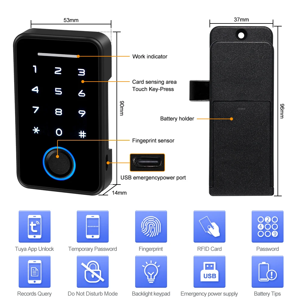 Imagem -02 - Fechadura Inteligente de Gaveta de Armário com Impressão Digital Rfid Tuya App Desbloqueio Remoto Fivela de Porta de Segurança para Bebês para Proteção de Segurança de Escritório Doméstico