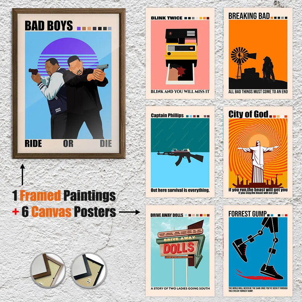 

Картина в рамке, полированный плексиглас, купи 1, получите 6 бесплатно, 8*12, 12*16 дюймов, винтажный холст в мультяшном стиле, настенное искусство для домашнего декора