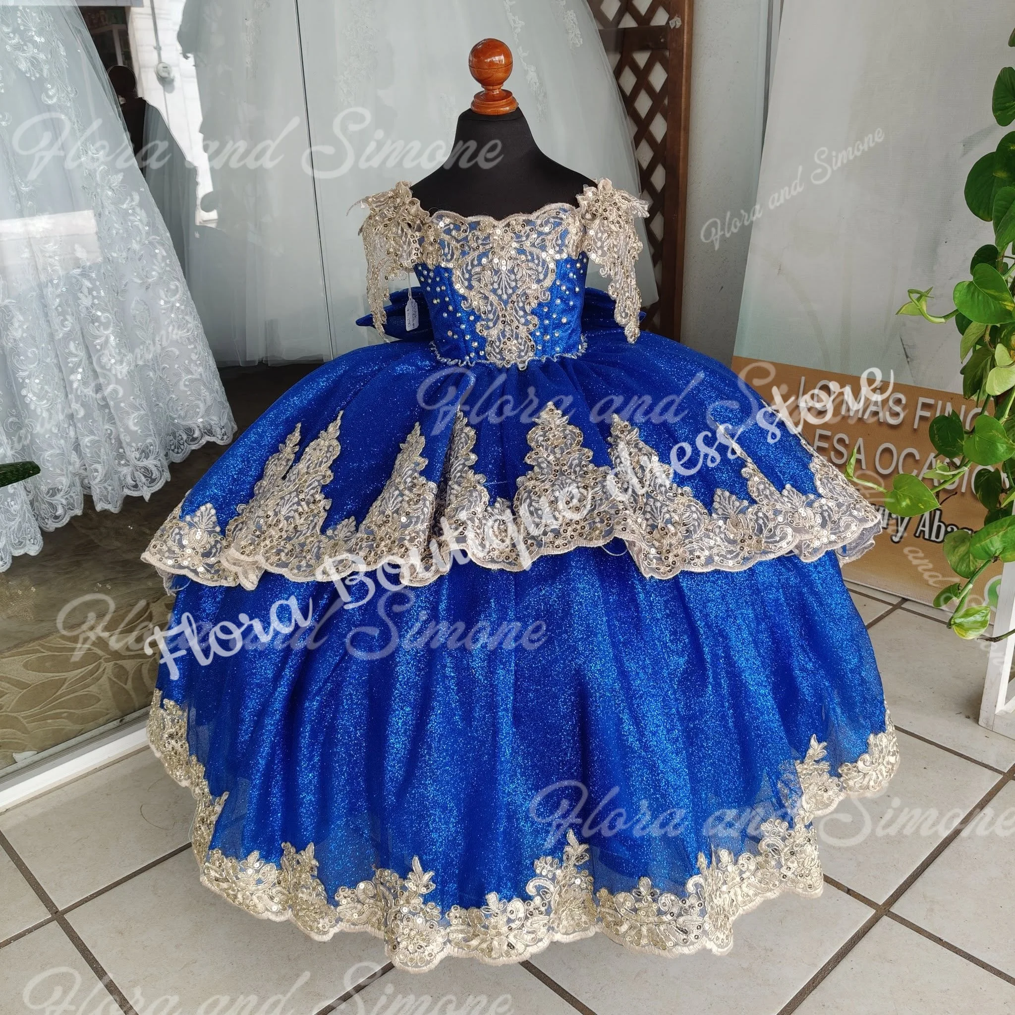 فستان فتاة الزهور الأزرق المخصص لحفلات الزفاف ثلاثية الأبعاد مزين بالتول منتفخ مع فيونكة للأطفال وحفلات أعياد الميلاد الأولى فستاين سهرة/فساتين الحفلات #1