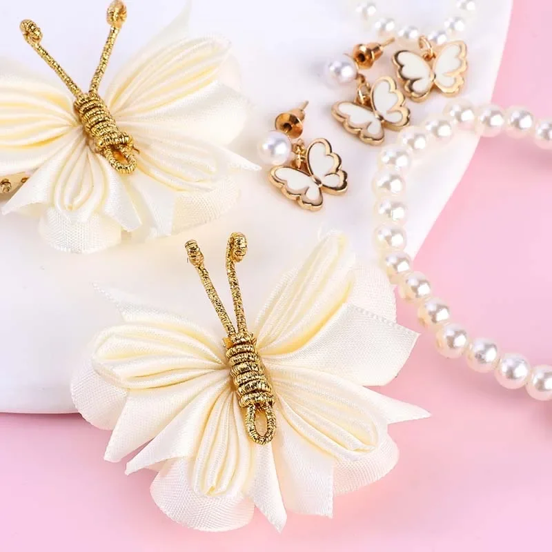 ncmama 3-6Pcs Fashion Pearl Butterfly Necklace Bracelet Earrings Hair Clip For Women Girls Cute Flower Jewelry Headwear Ornament