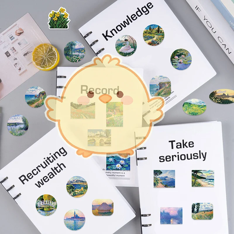 50pcs Oil Painting Landscape Stickers Waterproof Vinyl Decals For Luggage And Notebooks Assorted Small Sizes Graffiti Stickers