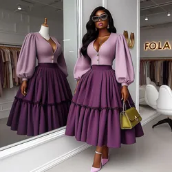 Purple Maxi Women Skirt Pleats Ankle Length A Line Formal Party Skirt Without Top Puffy Lady Party Skirts