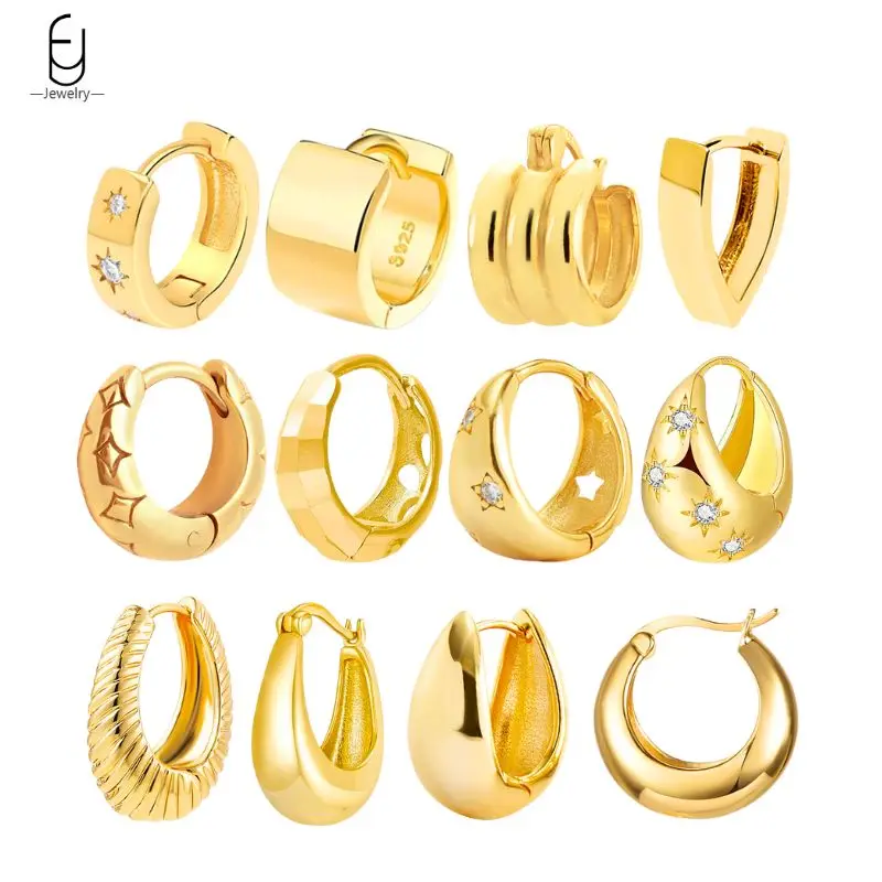 

925 Sterling Silver Needle Glossy Hoop Earrings Star Shape Zircon Hollow Fashion Gold Earrings For Women Fine Jewelry Gifts