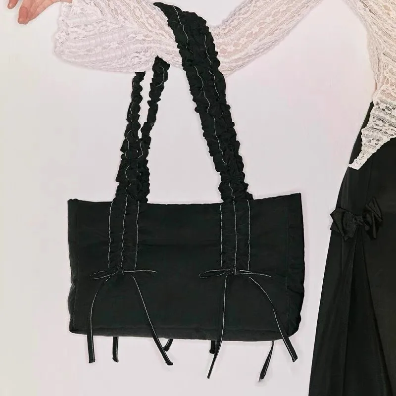 Bolso de mano informal coreano para mujer, monederos de diseñador de lujo, correas fruncidas de poliéster, lazo de gran capacidad, hombro, nuevo