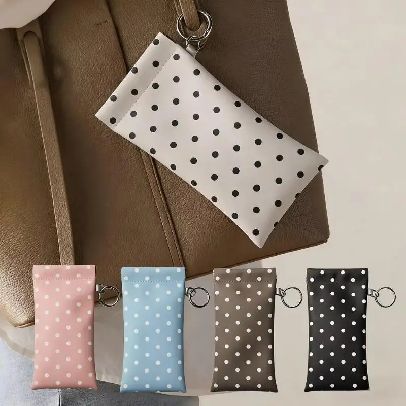 1Pcs Polka Dot Eyewear Pouch With Metal Chain Hang On Bag Portable Soft Anti Scratch Glasses Sleeve Storage Travel Office Daily