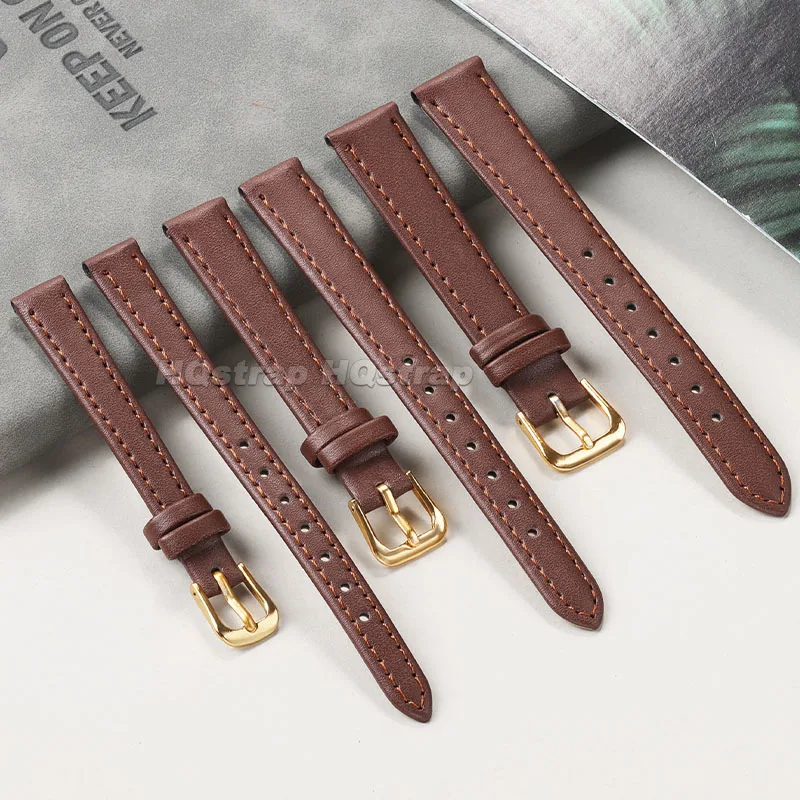 8mm 10mm 12mm 14mm 16mm 18mm 20mm 22mm PU Leather Watch Strap Silver Gold Buckle Ultra-Thin Universal Sport Business Bracelet