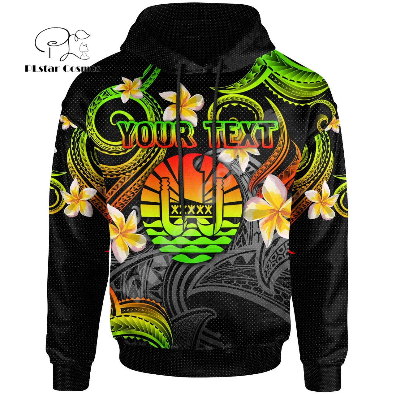 Pull à Capuche Décontracté avec Nom Personnalisé Français, Vêtement Style Tahiti Country Feel Tribal Hibiscus Tattoo, Rétro, Impression 3D, Harajuku, Veste 21