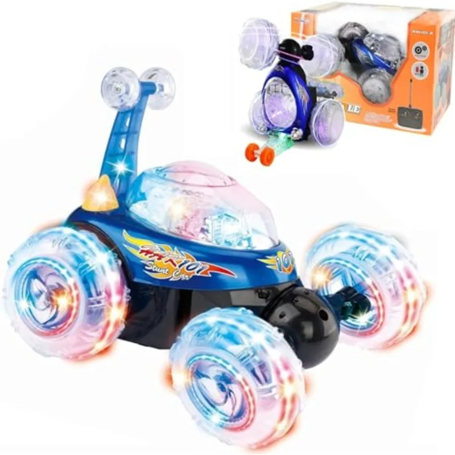 Haktoys Rechargeable RC Tornado Stunt Car 360° Flip Remote Control Turbo Twister Vehicle with Lights and Music Double-Sided Spi