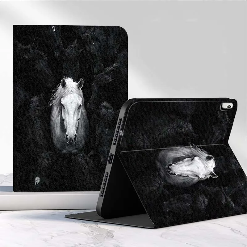 Black White Horse Art For Lenovo Xiaoxin Pad Pro Tab M10 K10 Plus 3rd Y700 Gen 11 11.2 11.5 12.7 8.8 Inch Tablet Case