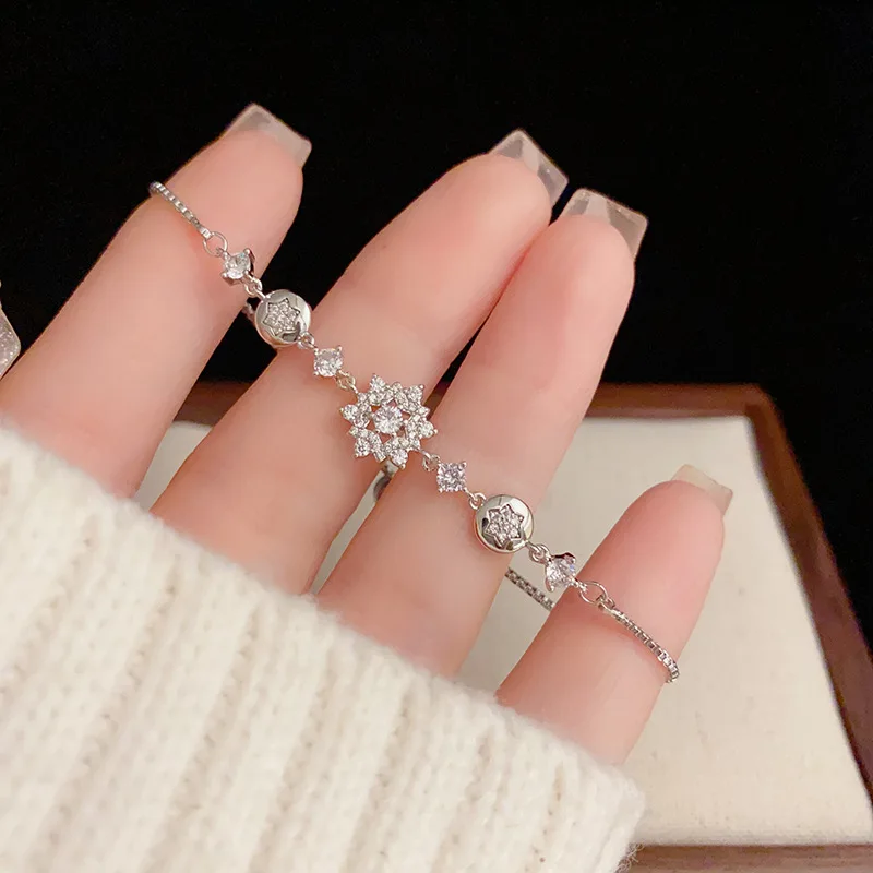 

Delicate Zircon Flower Charm Gold/Silver Plated Thin Link Chain Adjustable Slider Women Bracelets Fashion Jewelry Dropshipping