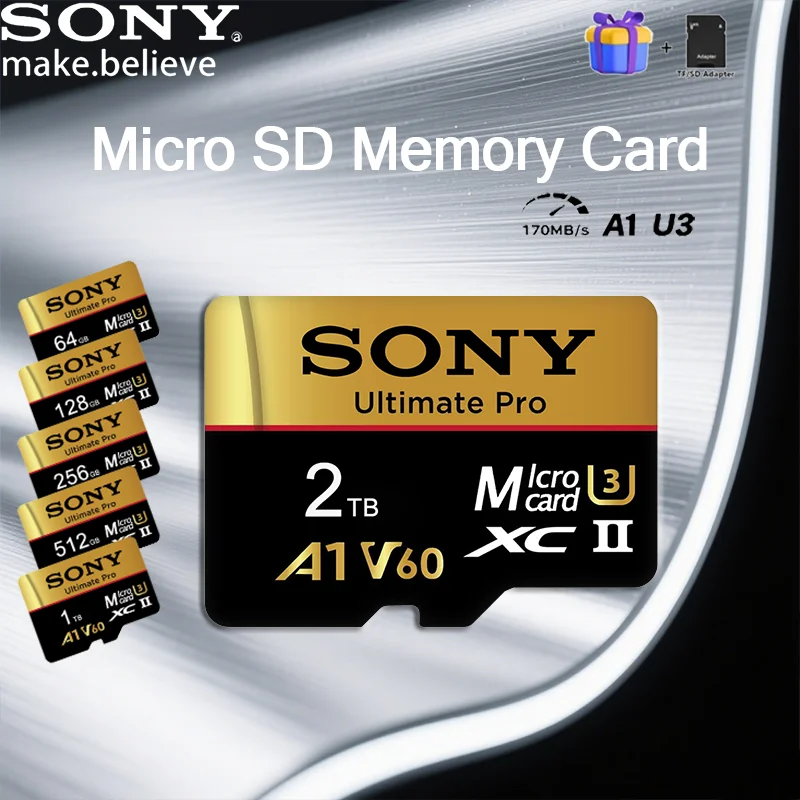 

SONY Micro SD Card 2TB TF Memory Card Extreme 1TB SDXC Flash Card A1 U3 4K High-Speed Bundle for Smartphone Tablet PC