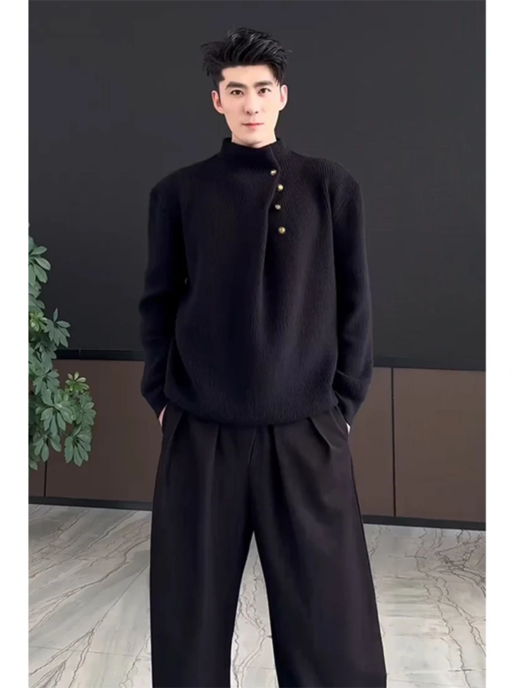 

Новый китайский мужской вязаный свитер с высоким воротником, осенне-зимний, в корейском стиле, для создания эффекта многослойности, базовый слой, премиум-класс