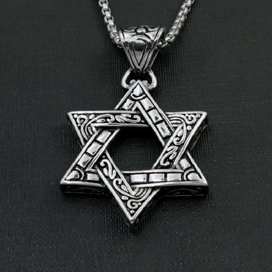

Titanium Steel Pendant Necklace SixPointed Star Stainless Jewelry for Men and Women