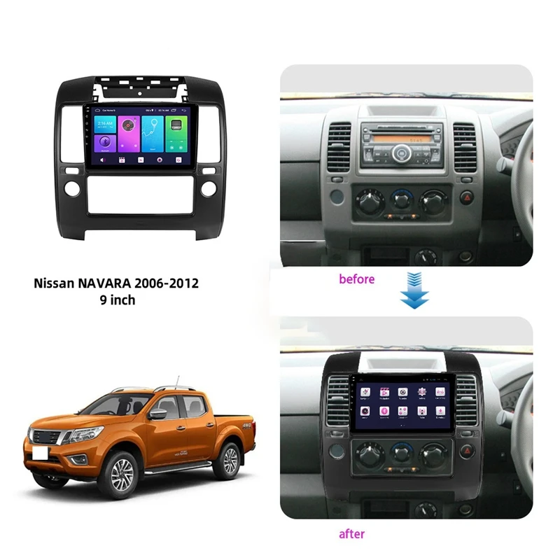 New-Car DVD Frame Audio Fitting Adaptor Dash Trim Kits Fascia Panel 9 Inch For Nissan Navara D40 05-14 2 Din Radio Player