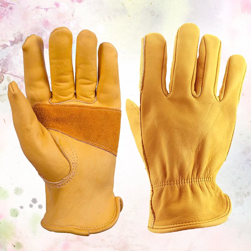 

1 Pair Yellow Cowhide Anti-Slip Labour Gloves Gardening Work Hand Protection Industrial Manufacturing Sproof
