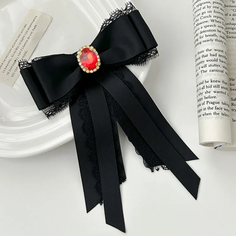 

British College Shirt Bow Tie Korean Women's Clothing Collar Flower Handmade Jewelry Gifts Lace Ribbon Luxury Rhinestone Bow-tie