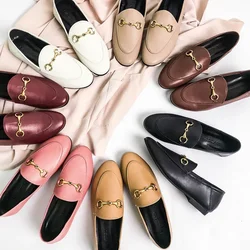 Horse Titles Buckle Lefu Shoes Women's Autumn Casual Heel Step Two Wear One Foot Flat Bottom English Style Small Leather Shoes