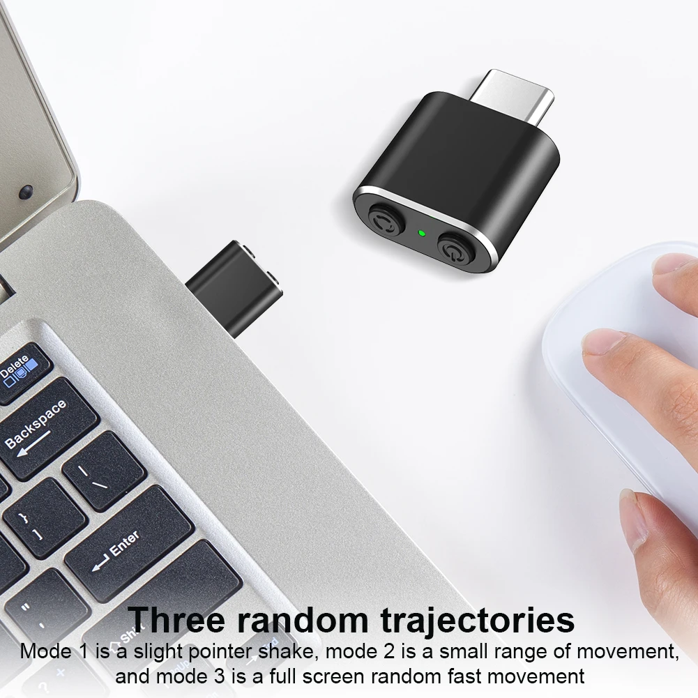 Automatischer USB-C-Mausschüttler mit Schalterknopf, nicht erkennbar, automatischer Wiggler, 3 Wiggle-Modi, PC-Zubehör für Mausbewegungsgeräte
