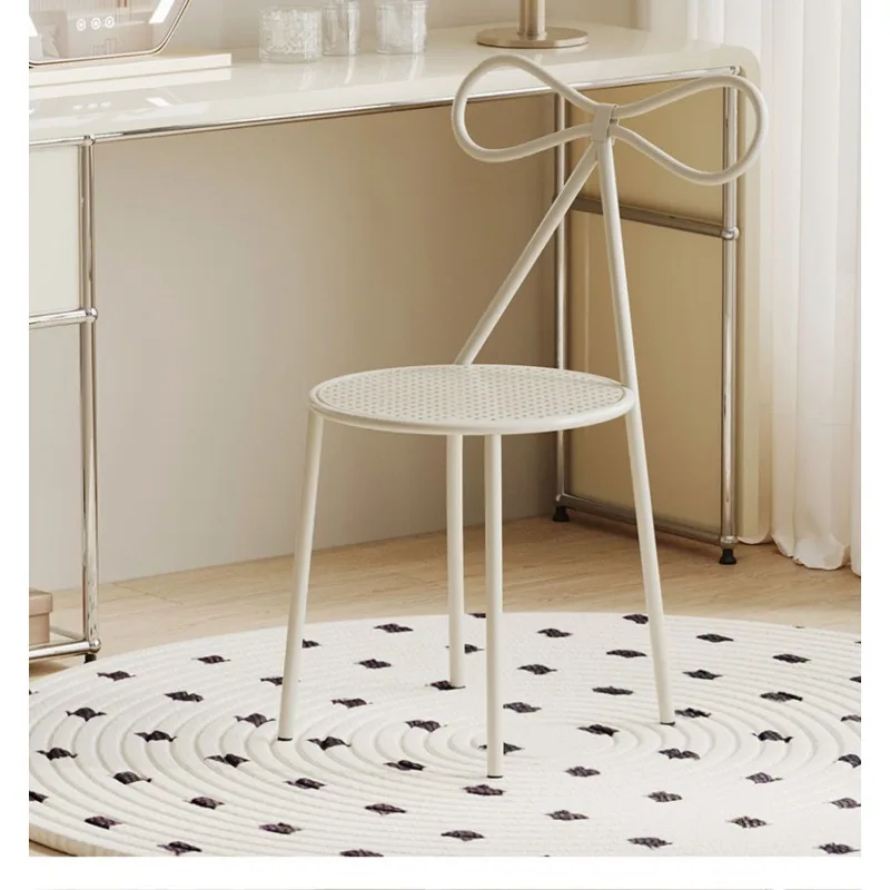 Bow Makeup Chair Bedroom Furniture Home Ironwork Dining Chair Simple Cream-style Backrest Dressing Stool Muebles