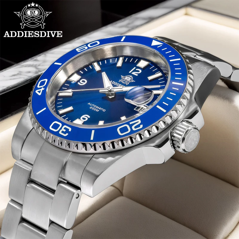

ADDIESDIVE AD2505 200M водонепроницаемые мужские часы BGW9 с суперлюминесцентным сапфировым стеклом и автоматическим механическим механизмом 8215