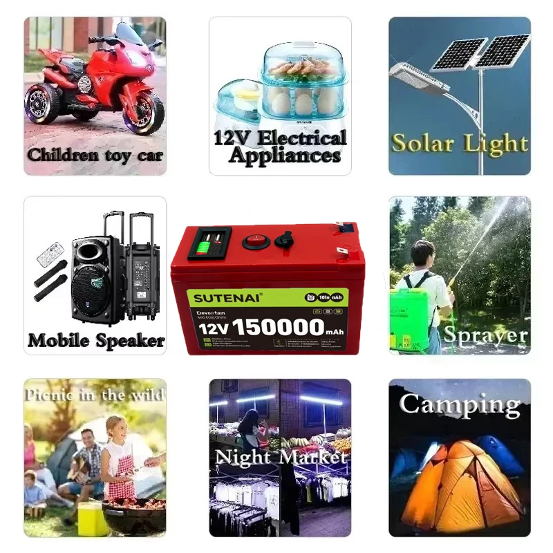 

RED 12V Battery 120Ah 18650 lithium battery pack Rechargeable battery for solar energy electric vehicle battery+12.6v3A charger