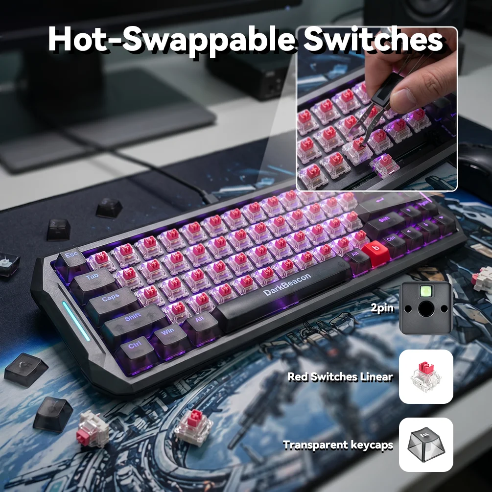 DarkBeacon 65% HE Magnetic Gaming Keyboard Flux 68 Wired RGB Hot Swappable Gasket Mount Structure Keyboards for Laptop PC Gamer