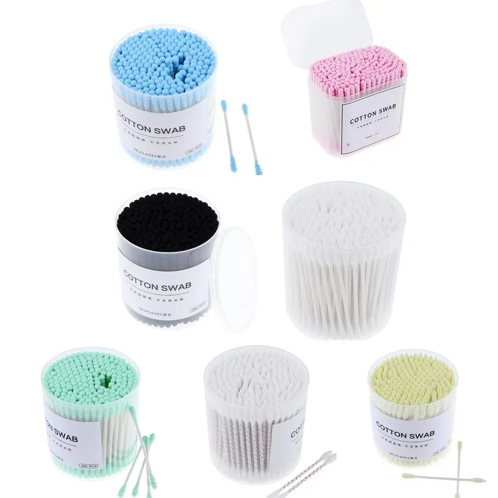 200 Pieces Tight Double Head Buds Makeup Remover Cotton Swab Ear Cleaning Tools Wooden Handle Double