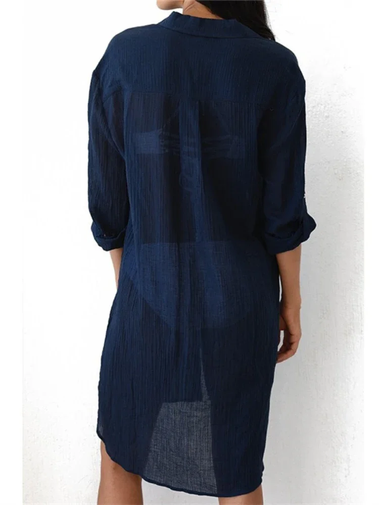 واقية من الشمس بيكيني التستر الصيف ملابس السباحة قميص النساء ملابس السباحة الشاطئ التستر بوهو بحر فساتين بيضاء الصلبة