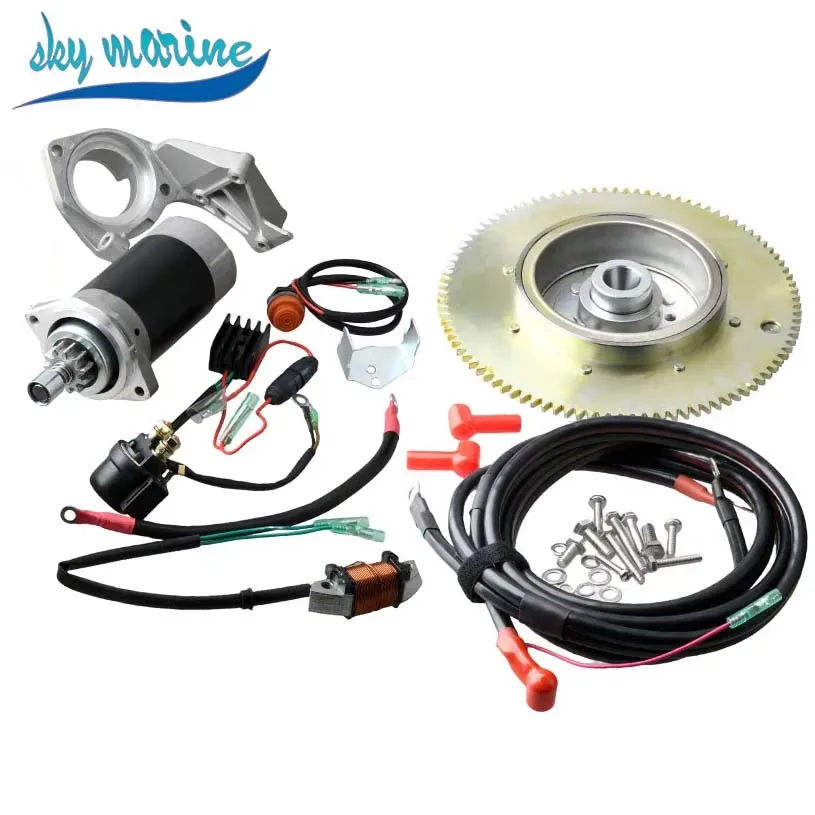 

Комплект электрического запуска лодочного двигателя для YAMAHA T30, 2-тактный, 30 л.с., подвесной двигатель, комплект для переоборудования электрического запуска, модель 61T, замена