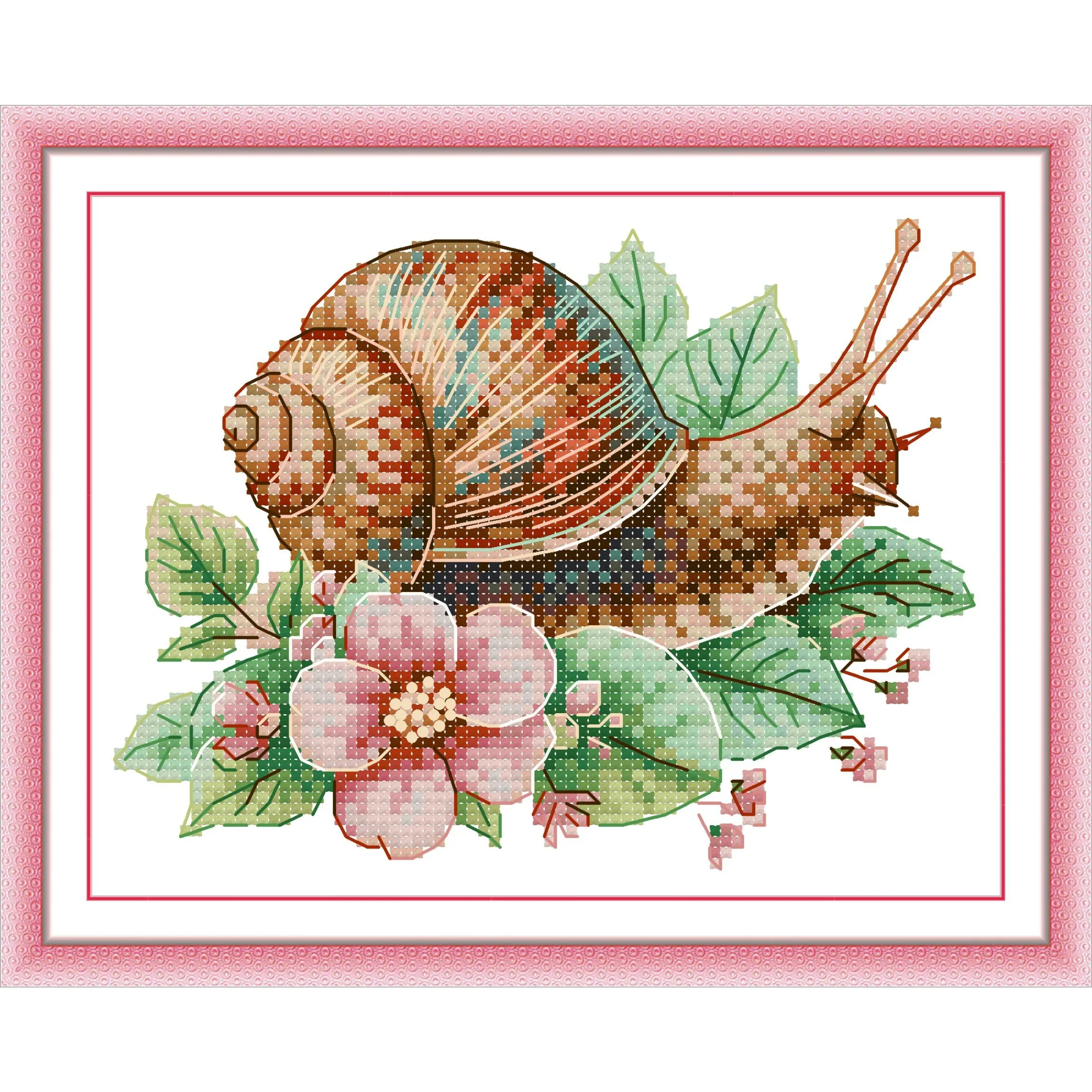 

Soulgift News Pre-Printed Cross Stitch Kit, Stamped Aida Fabric with DMC Threads, Embroidery Kit - Snail