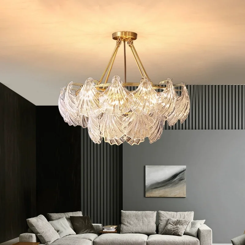 

French Shell Glass Chandelier Retro American Restaurant Bedroom Light Hardware Design Living Room Chandelier