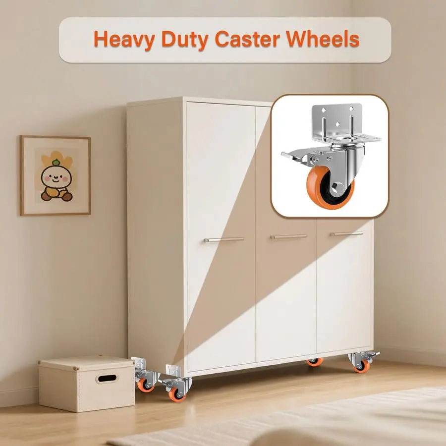 

2-дюймовые L-образные колеса-ролики, набор из 16 штук, сверхмощные колеса с тормозом, с двойным подшипником, полиуретановые (ПУ) с фиксацией